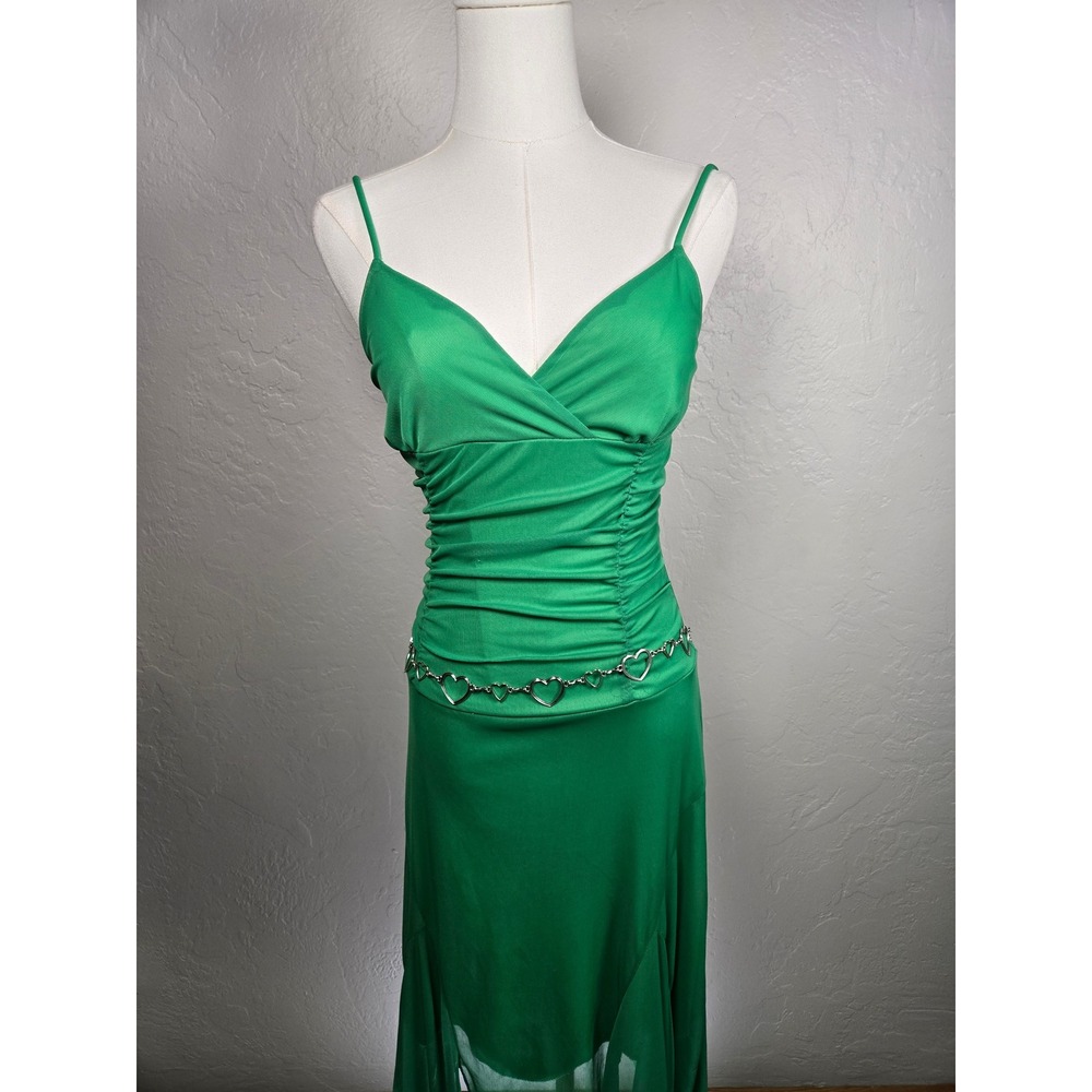 Y2K Green Spaghetti‎ Strap Dress Ruched Ruby Rox size small - Picture 2 of 7